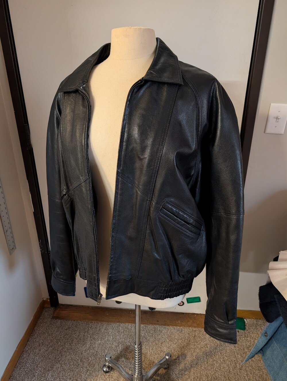 Men's Classic Black Leather Jacket - Timeless Bomber Style